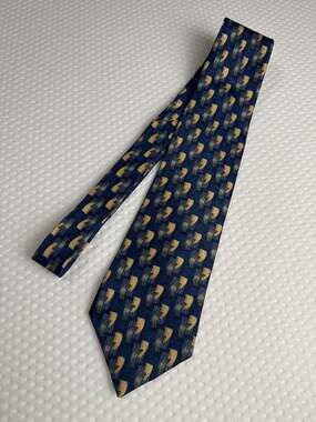 Vintage Barrington Mens Silk Necktie Blue Gold Green Geometric Abstract